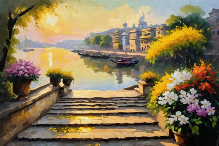 Sacred Dawn With Golden Reflections (PRT-15697-111809) - Canvas Art Print - 60in X 40in