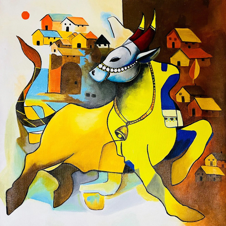 Lucky Bull 2 (PRT-15908-111871) - Canvas Art Print - 24in X 24in