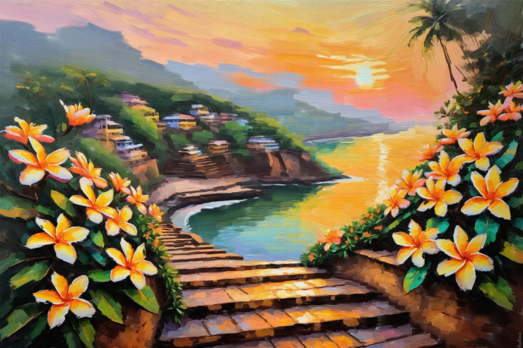 Golden Glow Over Rishikesh Ghat (PRT-15697-111816) - Canvas Art Print - 60in X 40in