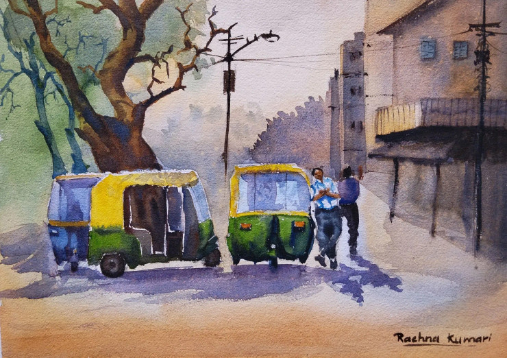 Resting Wheels (ART-7389-111851) - Handpainted Art Painting - 13in X 10in
