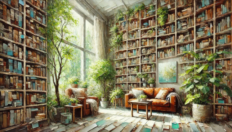 Lush Literary Haven (PRT-16747-111981) - Canvas Art Print - 42in X 24in