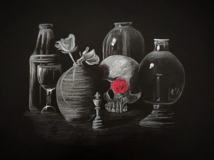 Oh Black (ART-4974-111985) - Handpainted Art Painting - 17in X 12in