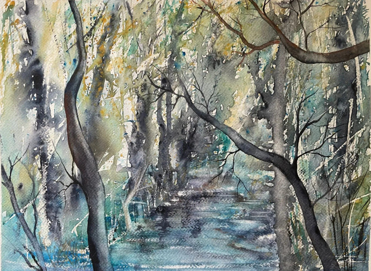Narrow Stream (ART-8841-111973) - Handpainted Art Painting - 13in X 10in