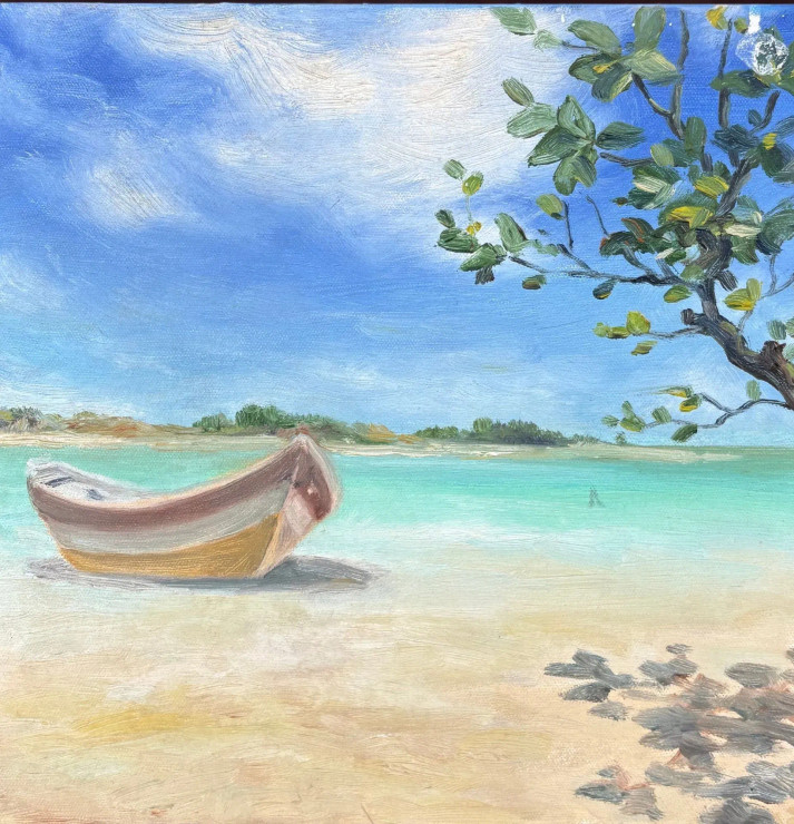 Resting By The Shore (ART-16907-111770) - Handpainted Art Painting - 12in X 12in