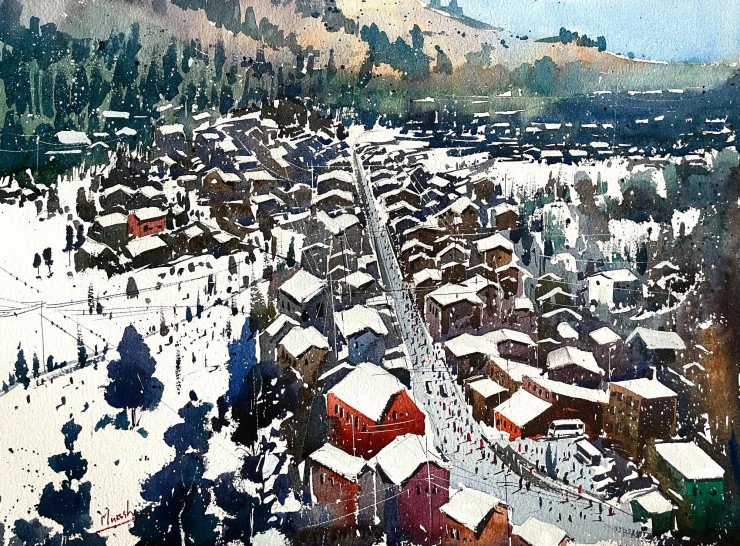 Snow Hut (ART-8987-111925) - Handpainted Art Painting - 20in X 14in