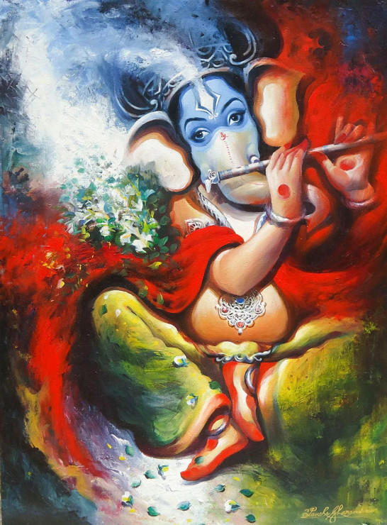 GANAPATI 5 (ART-17072-112024) - Handpainted Art Painting - 36in X 48in