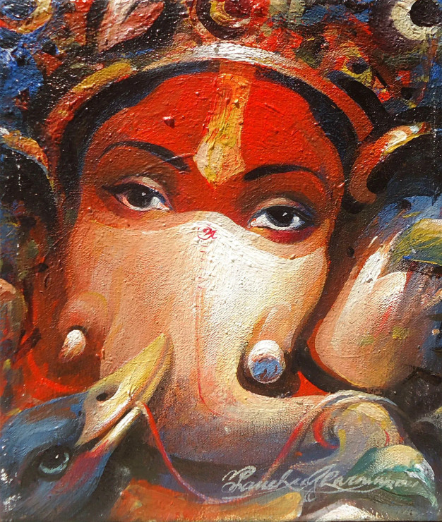GANAPATI 9 (ART-17072-112028) - Handpainted Art Painting - 10in X 12in