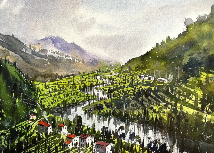 Landscape 100 (ART-8987-111924) - Handpainted Art Painting - 20in X 14in