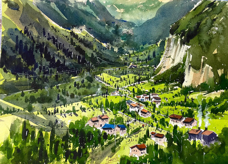 Mountain Shadows (ART-8987-111926) - Handpainted Art Painting - 20in X 15in