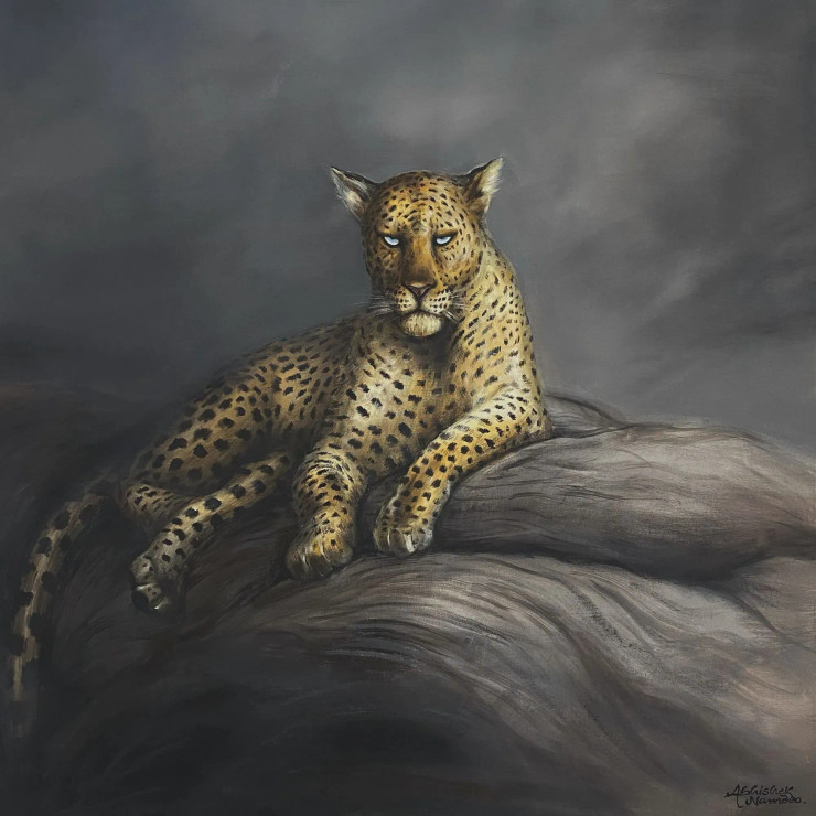 Leopard (ART-3512-112055) - Handpainted Art Painting - 43in X 43in