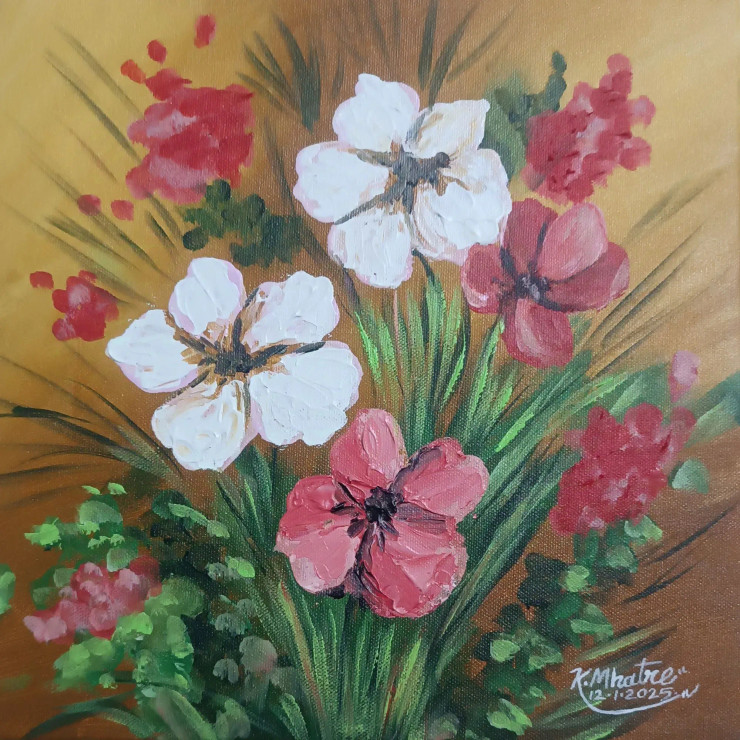 Flowers (ART-1230-112056) - Handpainted Art Painting - 12in X 12in