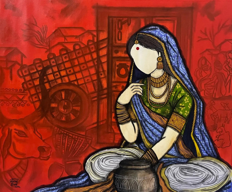 Nivrutti 2 (ART-7129-112077) - Handpainted Art Painting - 39in X 32in