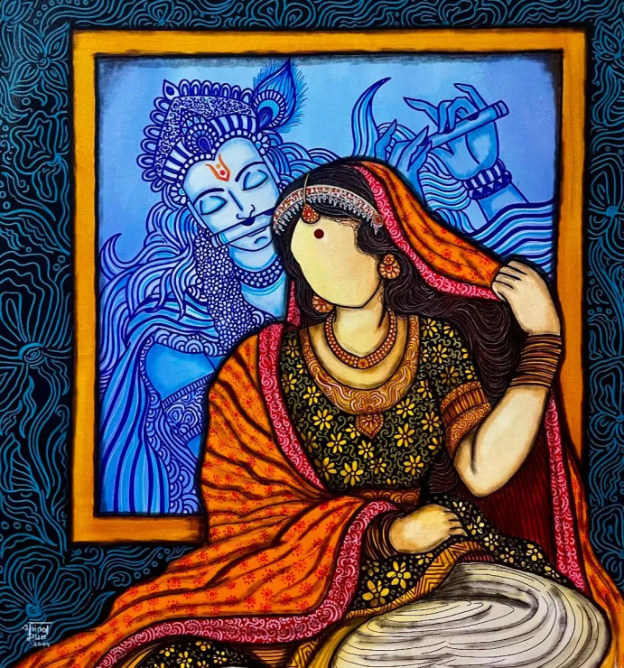 Radhikashri (ART-7129-112078) - Handpainted Art Painting - 32in X 35in