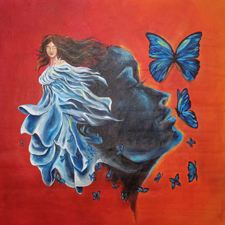Original Painting: Dreams Of A Woman, 2′ X 2′, Acrylic On Canvas, Unframed (ART-3674-112102) - Handpainted Art Painting - 24in X 24in