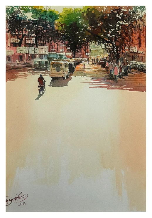 Morning Hustle And Bustle (ART-8116-112106) - Handpainted Art Painting - 11in X 15in