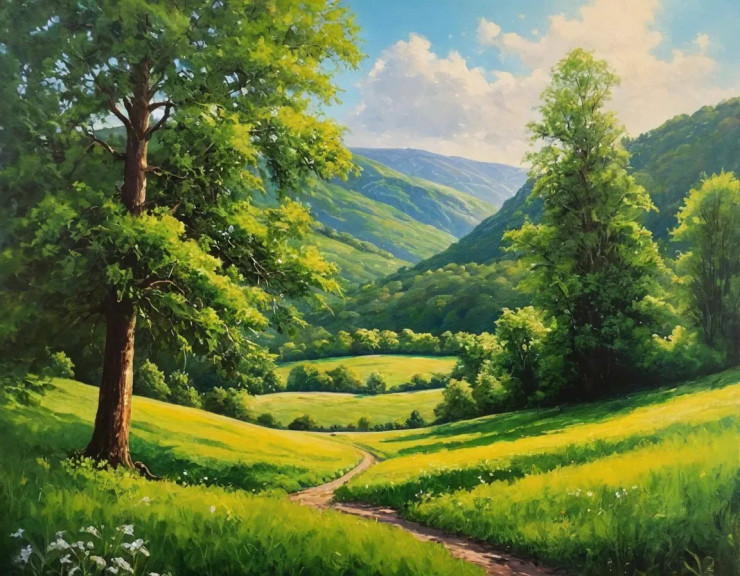 Nature's Forest Peace View Scenery Landscape Painting (ART-3319-112192) - Handpainted Art Painting - 24in X 36in