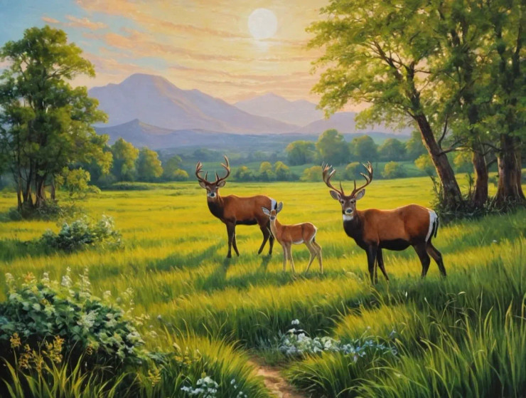 Heaven Mountains Sunrise Scenery Landscape Painting (ART-3319-112197) - Handpainted Art Painting - 48in X 30in