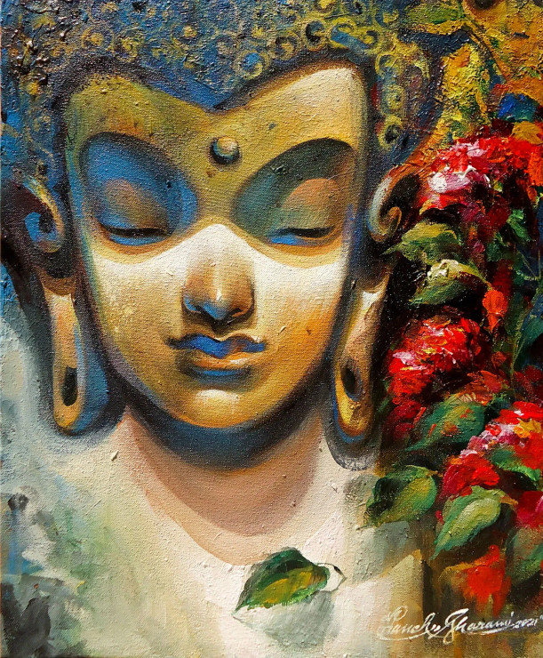 BUDDHA (ART-17072-112092) - Handpainted Art Painting - 16in X 20in