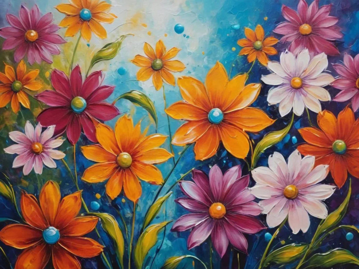 Abstract Flowers Painting (ART-3319-112200) - Handpainted Art Painting - 36in X 24in