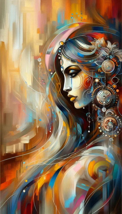 Female Abstract 5 (PRT-8991-112157) - Canvas Art Print - 34in X 60in