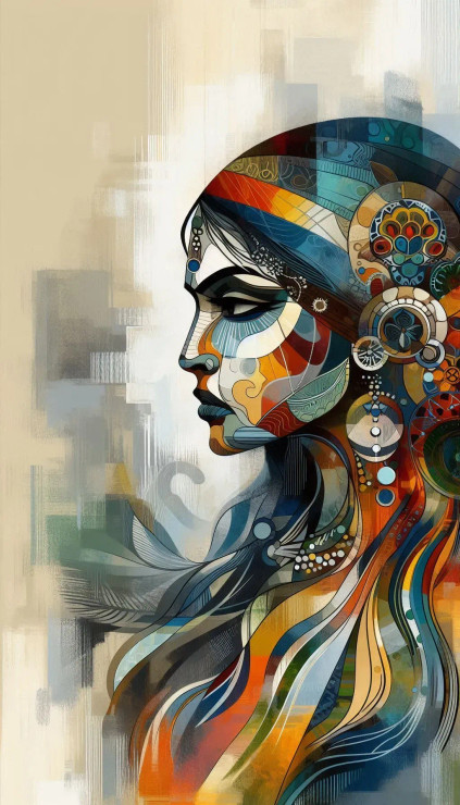 Female Abstract 4 (PRT-8991-112156) - Canvas Art Print - 34in X 60in