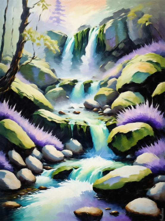 Waterfall Of Whispering Colors (20250201_1445) (PRT-15697-112118) - Canvas Art Print - 45in X 60in