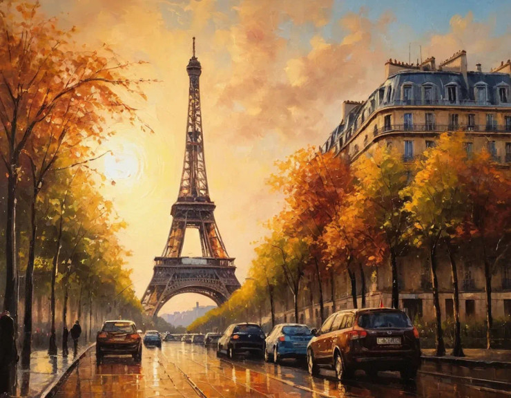 Heaven Nature Landscape Painting Of Eiffel Tower View (ART-3319-112254) - Handpainted Art Painting - 36in X 30in