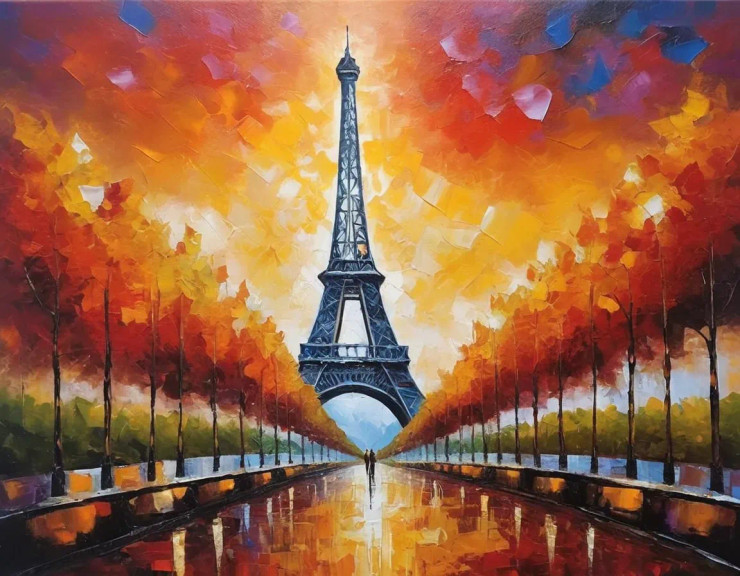 Way To Eiffel Tower Landscape Scenery Painting (ART-3319-112251) - Handpainted Art Painting - 36in X 24in