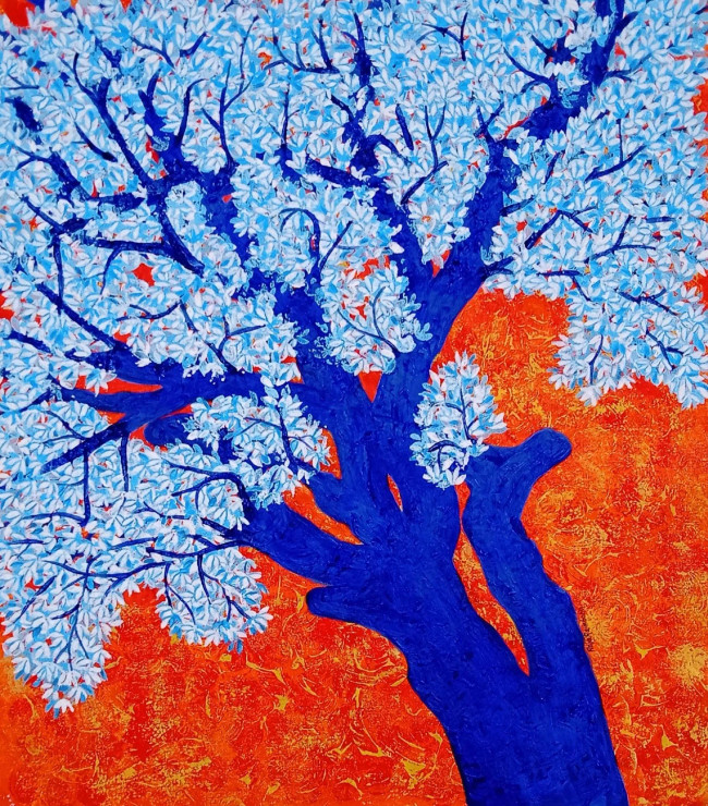 Blue Tree (ART-17098-112242) - Handpainted Art Painting - 28in X 30in