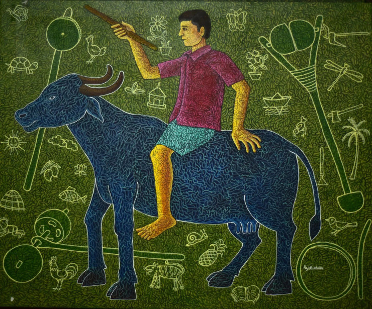 Me And My Friend (ART-17098-112366) - Handpainted Art Painting - 35in X 29in