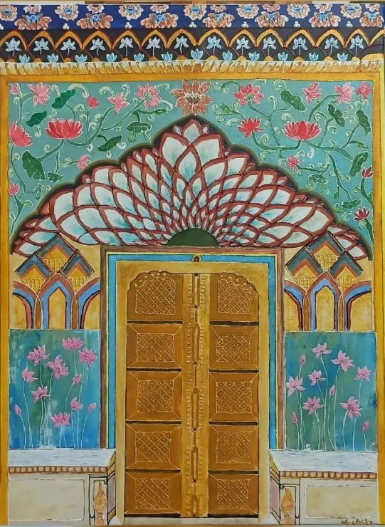 Lotus Gate (ART-8743-112337) - Handpainted Art Painting - 18in X 24in