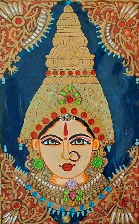 Devi Durga - Tanjore Styled (PRT-16319-112377) - Canvas Art Print - 19in X 30in