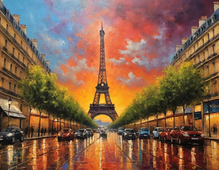 Eiffel Tower Scenery Landscape Painting (ART-3319-112397) - Handpainted Art Painting - 36in X 30in
