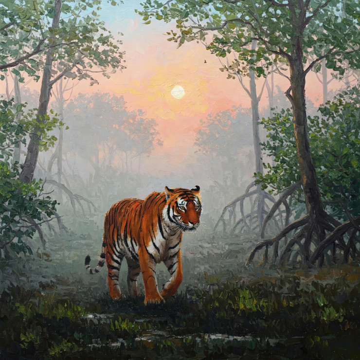 The Bengal Tiger's Path (PRT-15697-112424) - Canvas Art Print - 60in X 60in