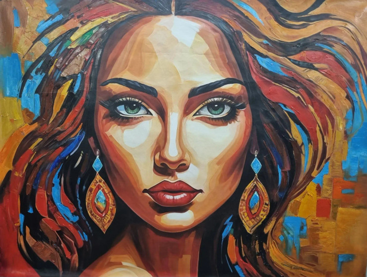 Abstract Figure Painting (ART-3319-112388) - Handpainted Art Painting - 40in X 30in