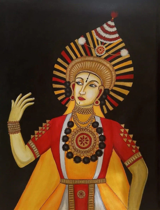 Yakshagana Artist (ART-8224-112406) - Handpainted Art Painting - 21in X 30in