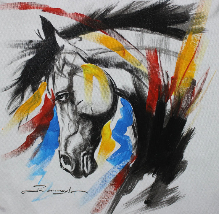 Abstract Horse Painting (ART-3319-112399) - Handpainted Art Painting - 24in X 24in