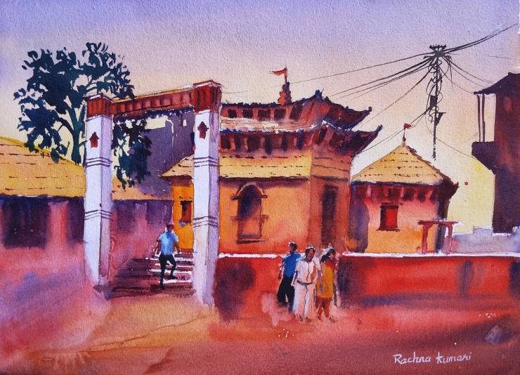 "Echoes Of Devotion" (ART-7389-112436) - Handpainted Art Painting - 14in X 10in
