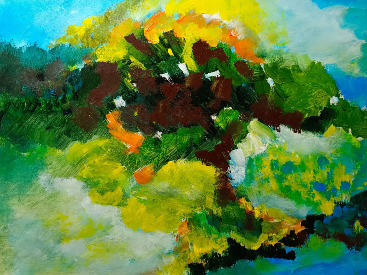 Green Hillscape (ART-965-112520) - Handpainted Art Painting - 21in X 14in