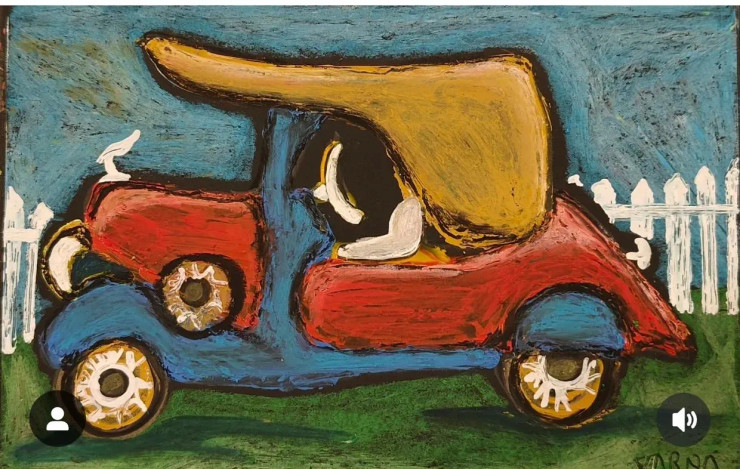 Red Vintage Car (PRT-8079-112531) - Canvas Art Print - 24in X 15in