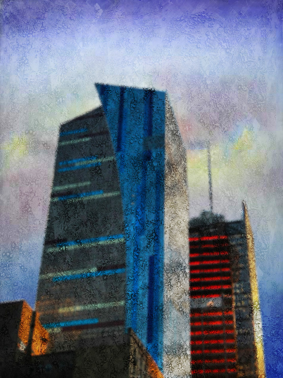 Landscape painting, cityscape painting, two builings painting, neighbour building, towers