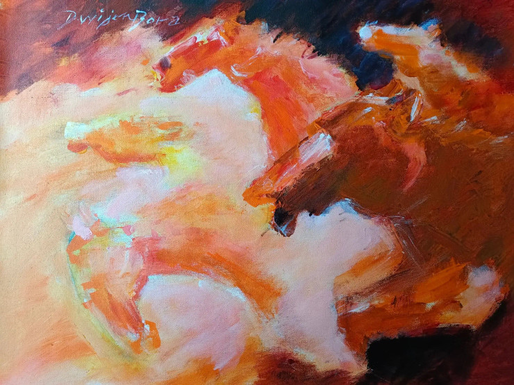 Horse Race (ART-965-112602) - Handpainted Art Painting - 26in X 21in