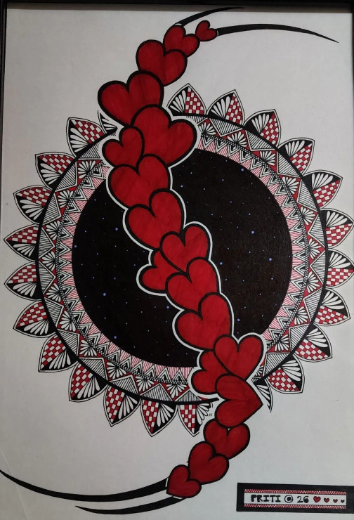 Hearts Mandala Art (ART-17118-112605) - Handpainted Art Painting - 8in X 11in