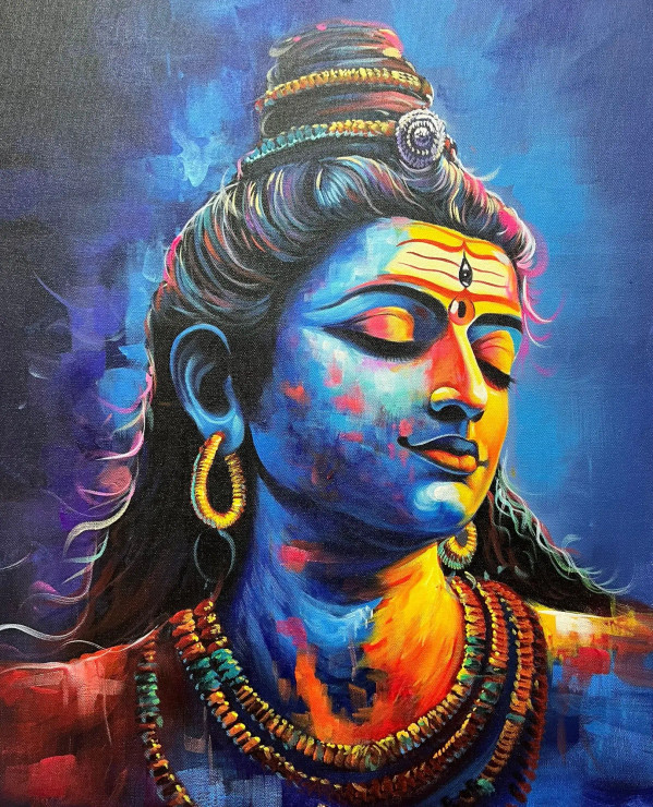 Shiva Painting (ART-6706-112718) - Handpainted Art Painting - 18in X 24in