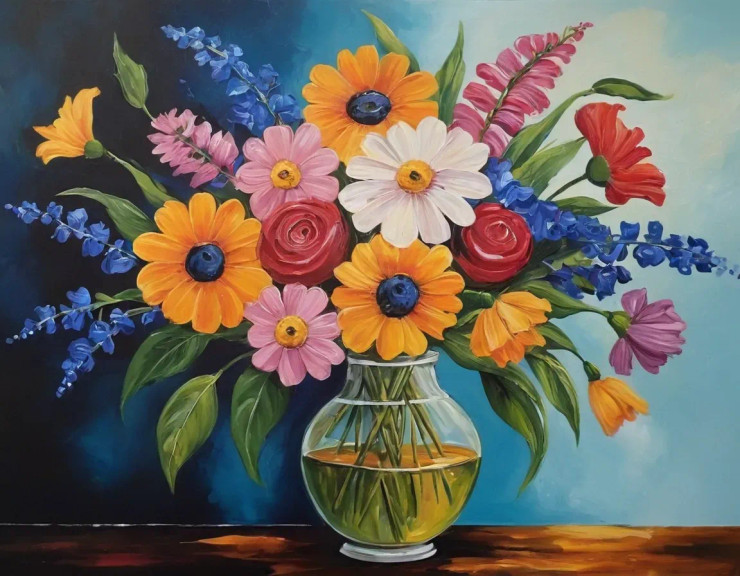 Flowers Painting (ART-3319-112727) - Handpainted Art Painting - 36in X 24in