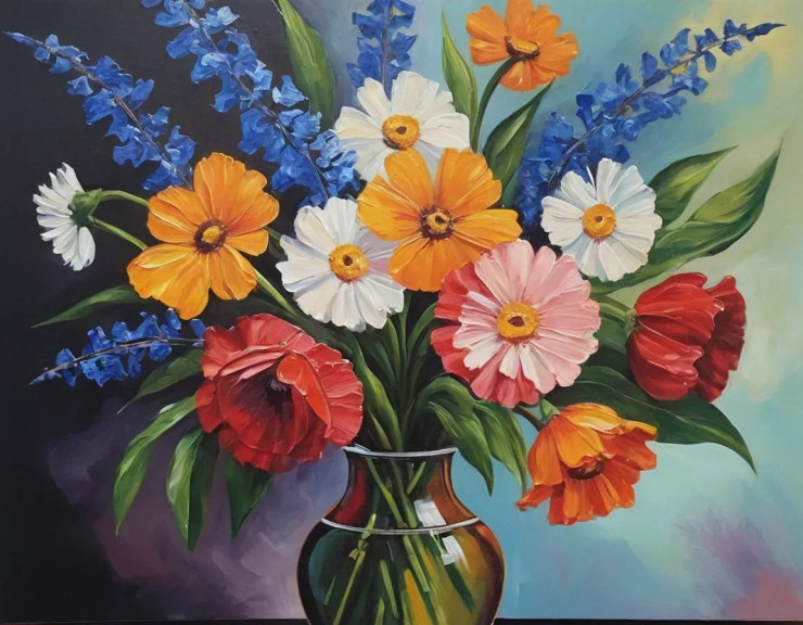 Realistic Flowers Painting (ART-3319-112725) - Handpainted Art Painting - 36in X 24in