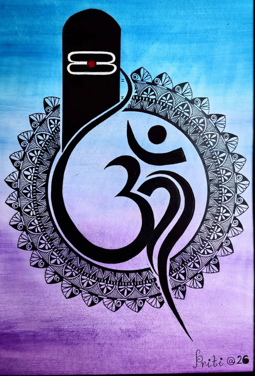 Om Mandala Art (ART-17118-112758) - Handpainted Art Painting - 8in X 11in