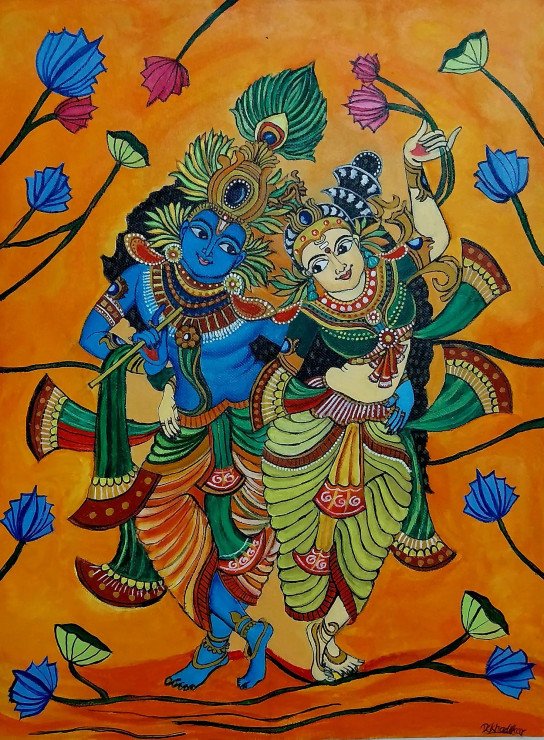 Radha Krishna (ART-17026-112779) - Handpainted Art Painting - 12in X 16in