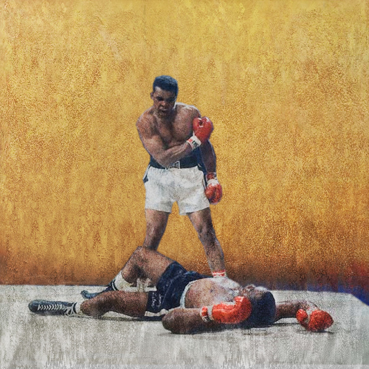 figurative painting,texture painting,yellow, brown shade painting, boxing painting, competition, sports painting