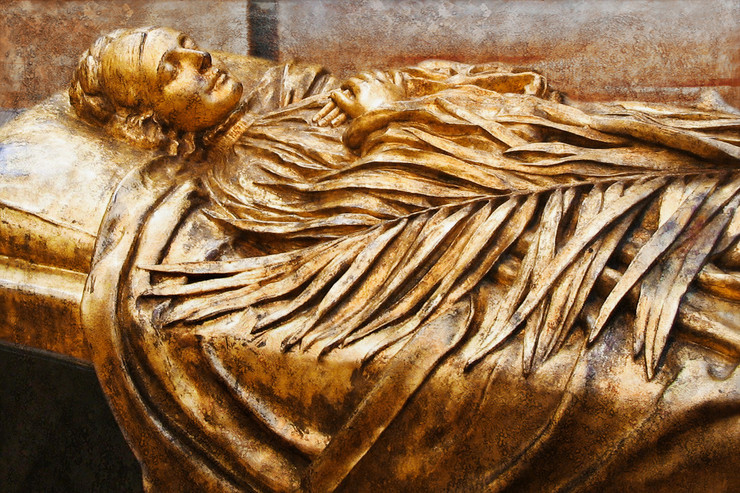 figurative painting,texture painting,brown, golden shade painting, feminine figure, sleeping lady